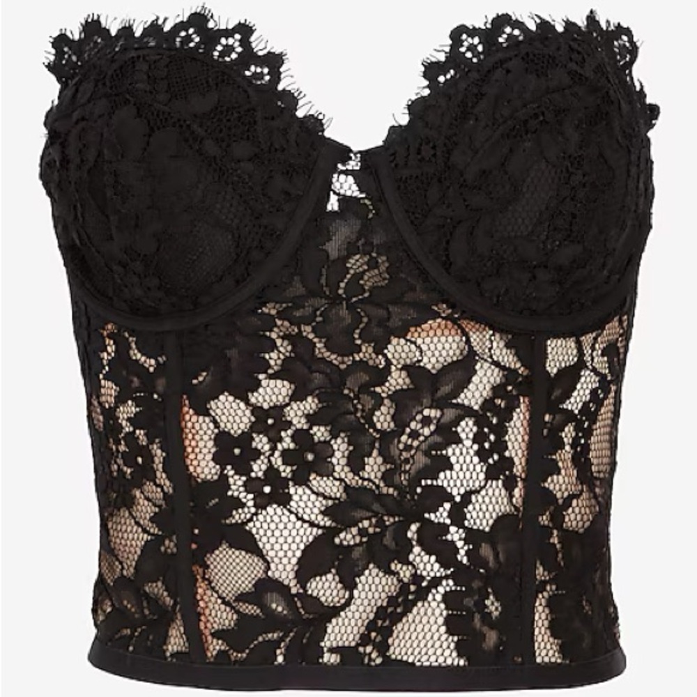 Express Allover Lace Strapless Corset Tube Top